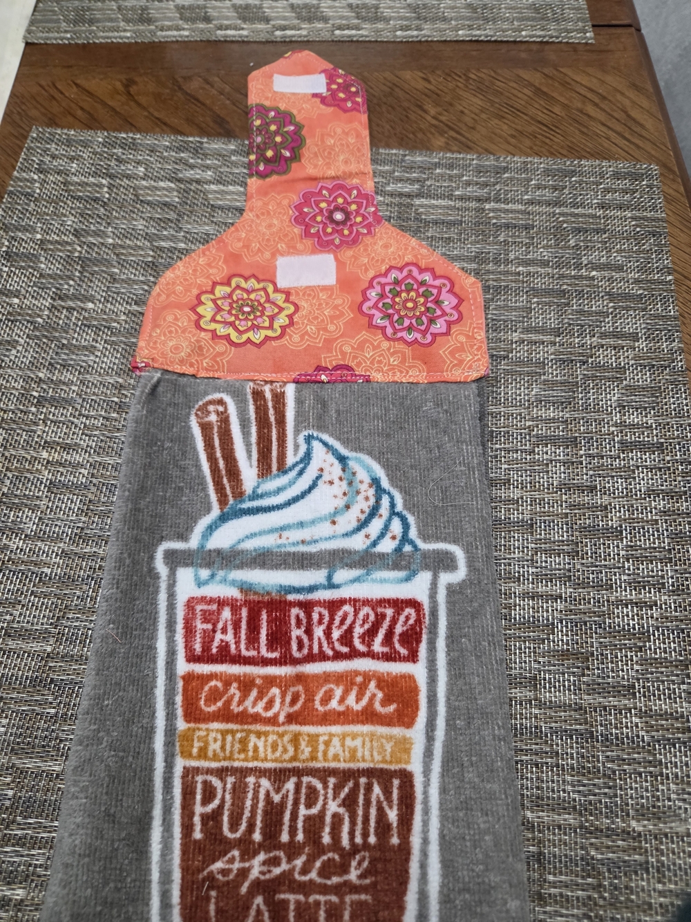 Pumpkin Spice Latte Hanging Kitchen Towel - Gray & Orange - Picture 3 of 4